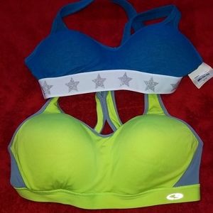Set of 2 Razorback Sports Bra Medium Blue -NWT Bright Green-Preowned